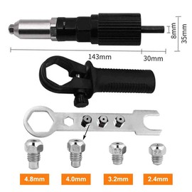 Eyech Cordless Drill Electric Rivet Gun Adapter Kit Professional Riveting Insert Nut Hand Tool Kit Aluminum Casting Housing and a Non-Slip Handle with Convertible Head and Handle Wrench