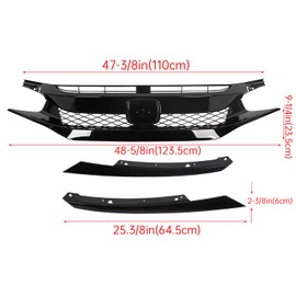 ECOTRIC Front Grille Bumper Mesh Grill Compatible with 2019-2021 Honda Civic Replacement for HO1200241 Honda Civic T-R Style