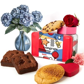 David’s Cookies Congratulations Gluten-Free Cookies and Brownies Gift Sampler Tin – Fresh Baked Chocolate Chip Cookies and Fudgy Brownies – Gourmet Bakery Dessert Gift for Celebrations & All Occasions
