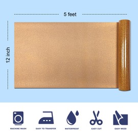 Yiwloer Coffee Orange Glitter HTV Heat Transfer Vinyl, 12" x 5ft lron on Vinyl, for T-Shirt Ironing, Vinyl HTV Easy to Cut and Weed, The Best Choice for DIY Creativity. (Light Coffee, 5ft)