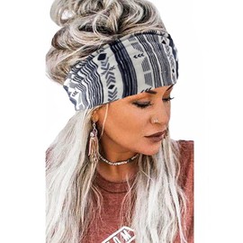 Gemcres 3PCS Boho Bandeau Headbands Wide Knot Hair Bands Stretch Elastic Floral Printed Hairband Yoga Sport Workout Turban Headwraps Stylish Fabric Head Bands Hair Accessories for Women Girls (D)
