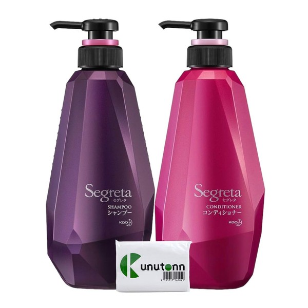 Segreta Shampoo Refill, 11.5 fl oz (340 ml) + Conditioner Refill, 11.8 fl oz (340 ml), Set of 1 Variety + Kunutonn Original Logo e-Bonus