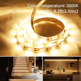 NEWREACH USB Warm LED Strip Lights with Battery Box, 16.4ft Warm White LED Light Strip 3000K for Under Bed, Tape Lights Under Cabinet, Kitchen, Bedroom, Christmas, Party, 8.2ft x 2pcs