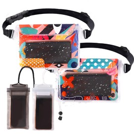 XHDMY 4 Pack Waterproof Fanny Pack with Waist Strap Waterproof Phone Pouch Dry Bag for Kayaking Pool Swimming Boating Beach Fishing Travel Diving Surfing, B-Hawaii, 2 Fanny Pack + 2 Phone Pouch