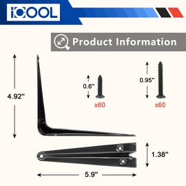 ICOOL 20 Pack 6 x 5 Inch Shelf Bracket, Floating Shelf Bracket, Decorative Iron Bracket, Wall Corner Brace Joint Angle Brackets, Metal L Brackets, Heavy Duty DIY Brackets with Screws