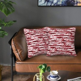 QUALKNOY Velvet Cushion Covers 45x45cm Set of 2 Double Sided Abstract Art Decorative Red Throw Pillow cases 18x18 inches for Sofa Garden Outdoor Courtyard Decor Cushion Case