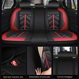 otoez Leather Car Seat Covers Universal Automotive Seat Covers Full Set, Waterproof 5 Seat Car Cushion Protector for Most Cars SUV Pick-up Truck Sedan (Red, with Pillows)