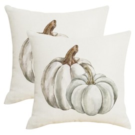 SHAPTOY Fall Autumn White Pumpkin Throw Pillow Covers 16x16 Inch Set of 2 Thanksgiving Teal Grey Pumpkins Outdoor Decorative Pillows Cover Harvest Linen Pillowcase for Bed Couch Sofa Decor
