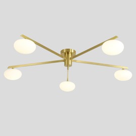 Magiroz 5 Lights Industrial Semi Flush Mount Ceiling Light Fixture Gold Modern Sputnik Chandelier Ceiling Light Fixtures Globe Sputnik Ceiling Lamp Glass Close to Ceiling Light Fixtures MCL05-GD
