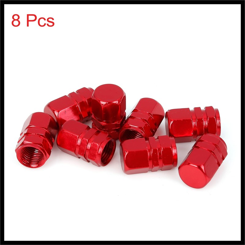Hihaha 8pcs Red Tire Stem Valve Caps Wheel Valve Covers