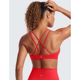 CRZ YOGA Butterluxe V Neck Strappy Sports Bras for Women - Thin Spaghetti Strap Padded Wireless Yoga Crop Top Deep Red X-Large