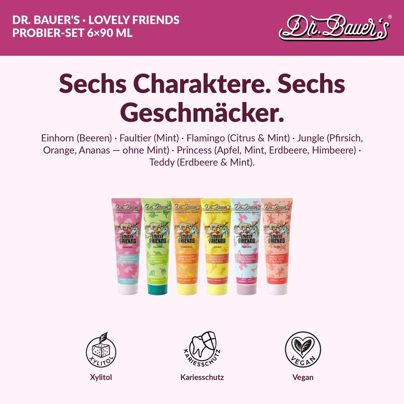 Dr. Bauer's Lovely Friends Toothpaste with Glitter Motifs, Many Great