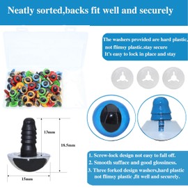 BESTCYC 1Box(100Pcs) 15mm Plastic Safety Eyes Flat Pupil Stuffed Animal Eyes Cat Eyes with Washers for DIY Amigurumi Stuffed Animal, Toy, Doll DIY Making Supplies (Blue/Green/Red/Gold/Orange)