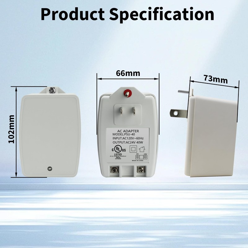 24V 40VA Plug-in Transformer,Doorbell AC Power Supply Adapter with PTC