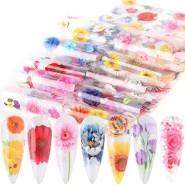 Holographic Nail Foil Transfer Stickers Decals, Flowers Nail Polish Sheets Sky Starry Paper Transfer Foils Floral Nails Supplies for Nail Transfer Glue Polish, Women Manicure Nail Film Decorations