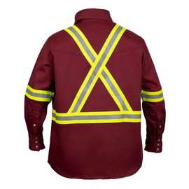 Just In Trend Men's Flame Resistant High Visibility Hi Vis Fire Retardant Reflective FR Shirt - 100% C - 7 oz - Maroon, X-Large