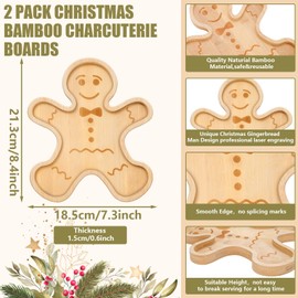 Whaline 2Pcs Christmas Charcuterie Board Gingerbread Man Serving Trays Xmas Wood Appetizer Boards Snacks Serving Platters for Home Party Supplies, 8.4 x 7.3 x 0.6 in