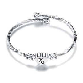 SBI Jewelry Silver Initial Bracelets for Women Letter Cuff K Pendant Heart Bangle Bracelets Mom Daughter Sister Wife Family Best Friend Birthday Anniversary Mothers Day Love