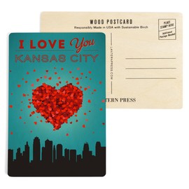 I Love You Kansas City, Missouri (4x6 Birch Wood Postcards, 2-Pack Stationary, Rustic Home Wall Decor)