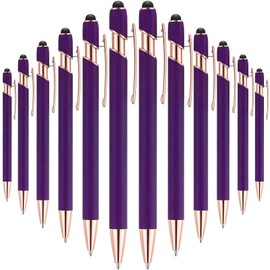 Tenare 12 Pieces 2 in 1 Stylus Metal Ballpoint Pen with Stylus Tip, 1.0 mm Black Ink Ballpoint Pen for Touch Screens(Purple and Rose Gold)