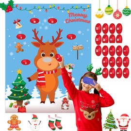 ViLeo Christmas Party Games for Kids Pin The Nose On The Reindeer Xmas Activities Holiday Party Game with 24PCS Nose Stickers Pin The Tail Christmas Party Favors Supplies for Adults