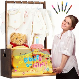 Wooden Baby Shower Crate Closet, Baby Shower Basket with Handle, Lights Up DIY Acrylic Board, Baby Storage Crate Hamper for Welcome Newborn Boys Girls Gifts for New Parents