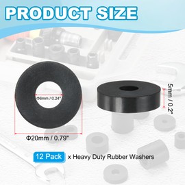 YELARXI Rubber Spacer, Thick Rubber Bushing Washers Anti Vibration Spacer Round Isolation Pads, 0.8" x 0.2" x 0.2"(20 x 6 x 5 mm) Fit for Hardware Home Car Accessories (12 Pack, Black)
