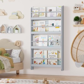 FOTOSOK Kids Bookshelf, Wall Mount 4-Tier Book Shelf Organizer for Toys and Books, Toy Storage Bookshelf in Bedroom, Living Room and Nursery, Pink