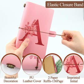 PU Leather Notebook Diary, Refillable Journal, A5 Pink Travel Notebook Retro Lined Sketchbook Thick Paper Blank Birthday Christmas Gift for Girls Women Friend School & Work A