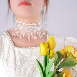 MILAKOO Lace Choker Women's Vintage Necklace Girls Gothic Collars Set Tattoo Collar White Black, No Gemstone