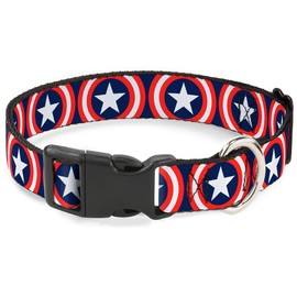 Buckle Down 'Captain America Shield Repeat Navy Plastic Clip Collar, blue