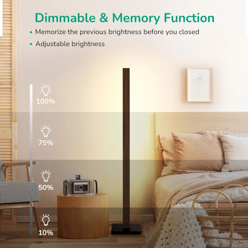 EDISHINE Wood Dimmable Floor Lamp with Remote Control 7 Color