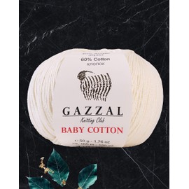 GAZZAL 4 Ball (Skein) Baby Cotton, 60 Cotton Each 1.76 Oz (50g) 150 Yrds (165m) Soft, 2 - Fine Baby Yarn, Soft and Popular (3437 - Beige)