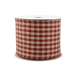 Burgundy Gingham Wired Edge Ribbon - 2 1/2 Inch x 10 Yards, Fall Wreath, Christmas Decor, Valentine's Day, Birthday, Rustic Wedding, Farmhouse Party, Picnic