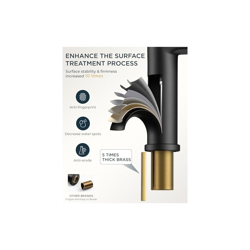 FORIOUS Black Bathroom Faucet 1 Hole, Single Lever Bathroom Sink