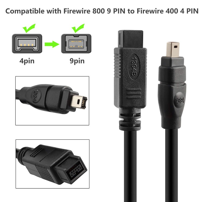 PASOW FireWire Cable de 9 pines a 4 pines IEEE