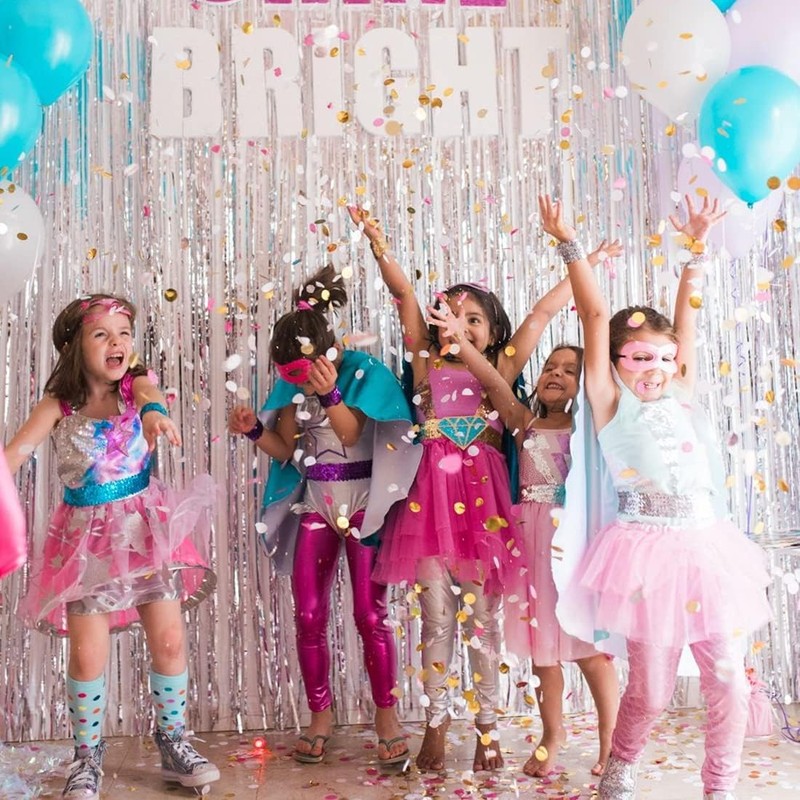 Tinsel Foil Fringe Curtains Backdrop 2 Pcs 3.2x8.2 ft -