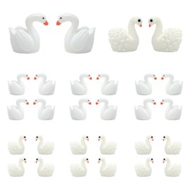 HONBAY 24 cifras de cisne blanco, modelo de cisne de plástico, cifras en miniatura, decoración para tartas, decoración de hadas, jardín, paisaje de musgo en miniatura, colección para decoración del hogar
