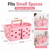 Pink Portable Shower Caddy with Wooden Handle, Plastic Shower Basket