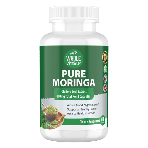 Whole Nature Moringa Capsules, 800mg Organic Moringa Oleifera Leaves Powder Superfood Greens Pure Moringa Pills is A Vegan, Non-GMO Energy Booster and Immune Support Supplement (1)