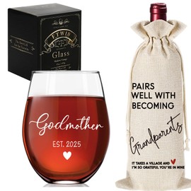 Pregnancy Announcement Wine Glass Gift for Godmother, Est 2025 Promoted to Godmother Wine Glass 15oz, First Time Godmother Gifts, Unique Wine Glass Gifts for Godmother-151