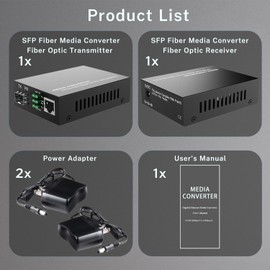 2 Pack Gigabit Ethernet Fiber Media Converter, Open SFP Slot, RJ45 to 1000Base-SX for 10/100/1000Mbps, Supports Gigabit SFP Modules Up to 120KM, Plug and Play, Auto-Negotiation, UL Certified