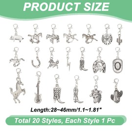 AHANDMAKER Pack of 20 Western Cowboy Pendants with Swivel Clasps Made of Alloy for Jewellery Making. Antique Silver Cowboy Boot Hat Horse Pendant Western Pendant, Alloy Steel