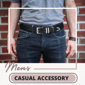 JASGOOD Men's Braided Leather Belt, Braided Woven Belt for Men Casual Jeans Pants with Metal Tail (Black, Suit for Pant Size 38"-42")