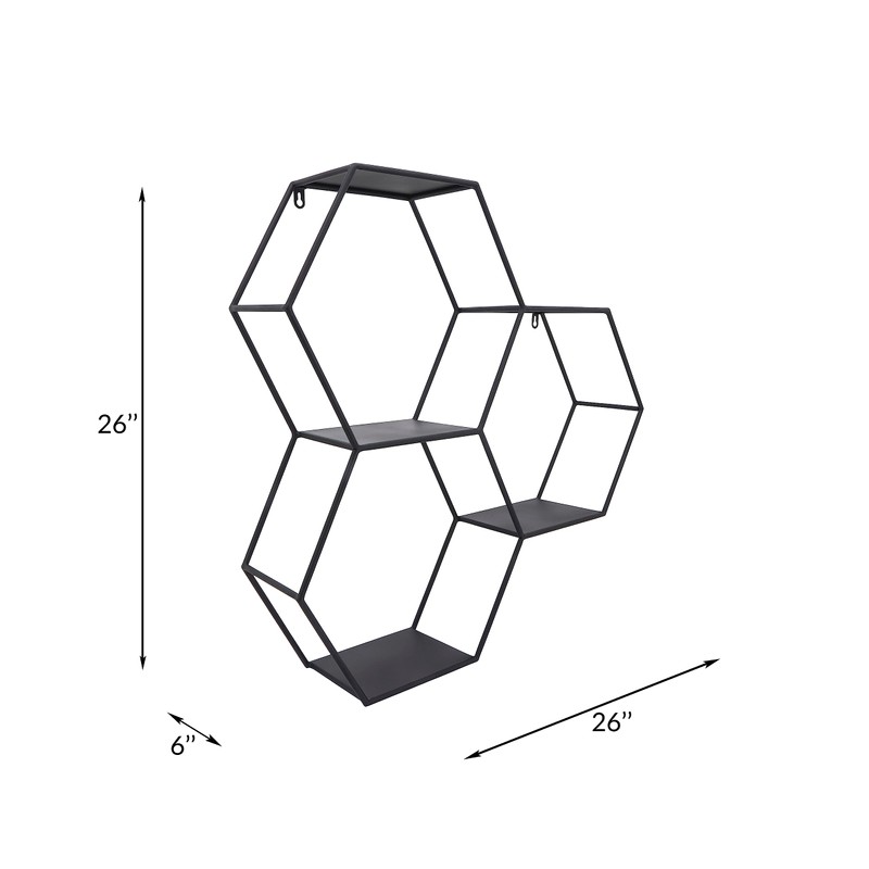 Sagebrook Home 26" Hexagon Wall Shelf - Black Iron Hexagonal