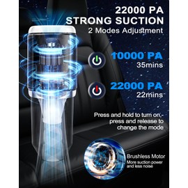 Car Vacuum Portable Cordless,22000Pa 4 in 1 Vacuum Cleaner&Air Duster,120W High Power Brushless Motor Handheld Vacuum Cordless with 6000mAh Battery,Type-C Charge,Multi-Nozzles for Car,Home,Office,Pet
