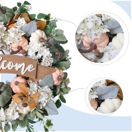 Egolot 24 Inch Pumpkin Hydrangea Flower Front Door Wreath, Autumn Artificial Flower Wreath for Indoor Outdoor, Fall Welcome Sign Wreath for Festival Decor