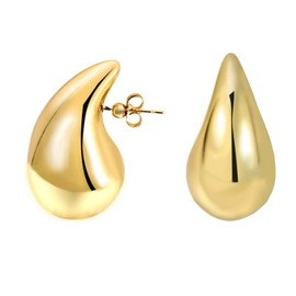 Chunky Gold Hoop Earrings for Women 14K Real Gold Plated Teardrop Earrings for Women Girls Big Dangle Earrings Statement 25x15-Gold