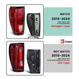 KNSPEC Halogen Tail Light Assembly Compatible with 2019-2025 Sierra 1500/2500 HD/3500 HD Halogen Brake Light Taillight Left Driver Side GM2800309 84968736(19-24 Sierra 1500 Left Driver Side)