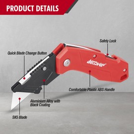 BECOWIN 2-PACK Folding Utility Knife, Light Weight Plastic Box Cutters with SK5 Quick Change Blades, Foldable Pocket Box Opener Knife for Cardboard, Boxes and Cartons